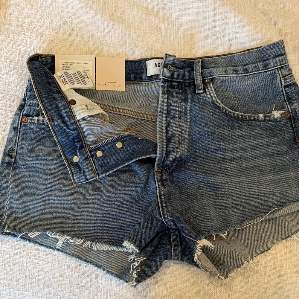 Agolde Parker Vintage Wash Raw-Hem Jean Shorts - Blue Denim